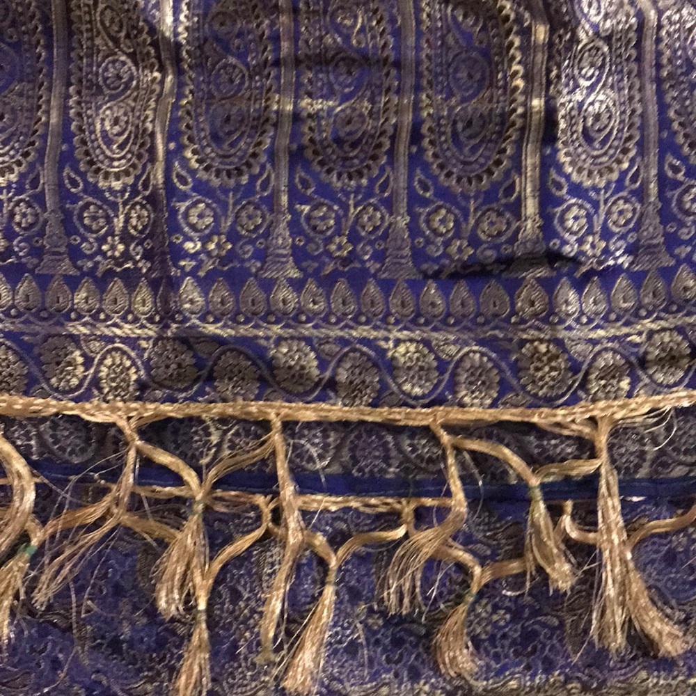 Purple and gold scarf shawl with fringe